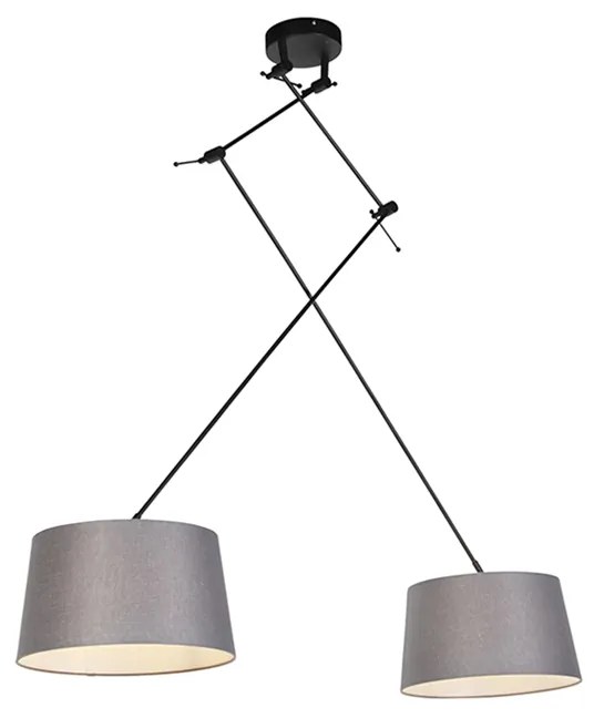 Függőlámpa fekete lenvászon árnyékolóval sötétszürke 35 cm 2-lámpás - Blitz