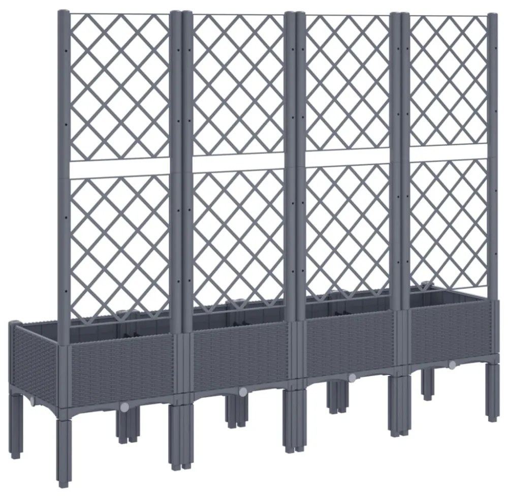 szürke PP rácsos kerti ültetőláda 160 x 40 x 142 cm