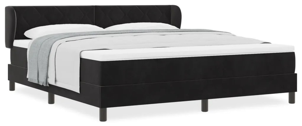 Boxspring Ágy Matraccal, Fekete, 180x200 cm, Bársonyos