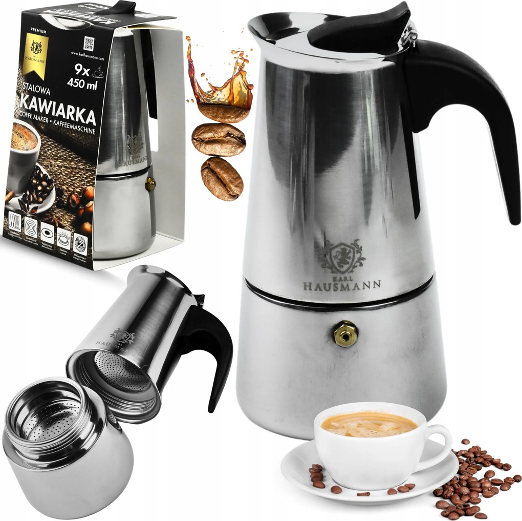 Kávéfőző Kávé/tea Készítő 450ml Rozsdamentes Acél Indukciós Gáz 9 csészés