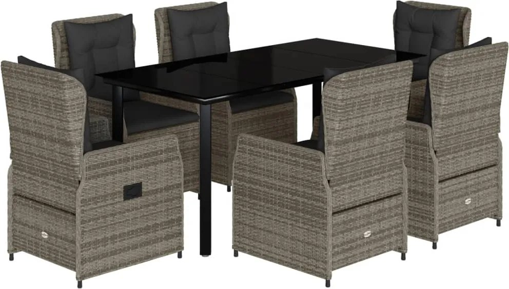 vidaXL 7 részes szürke polyrattan kerti étkezőgarnitúra párnával