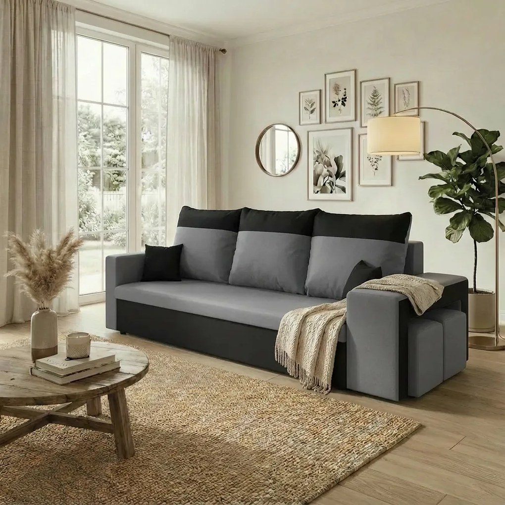 NEVADA Háromszemélyes kinyitható kanapé Világosszürke/fekete