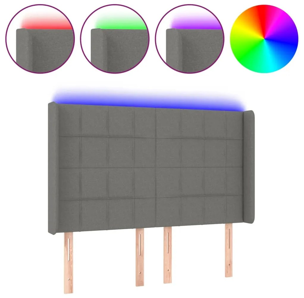 sötétszürke szövet LED-es fejtámla 147x16x118/128 cm