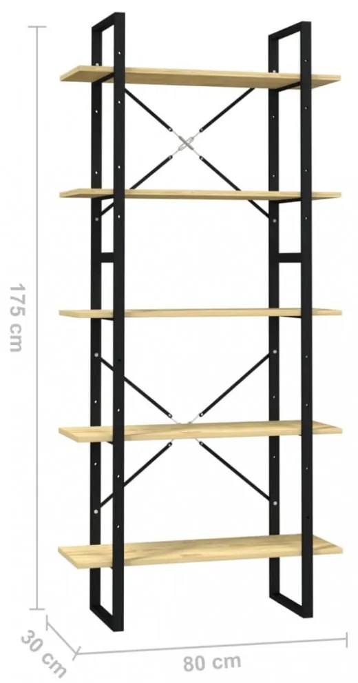 ötszintes fenyőfa könyvszekrény 80 x 30 x 175 cm