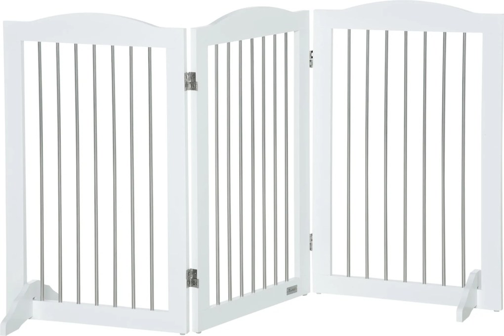 PawHut Kutyaakadály, Ajtóvédő, Összecsukható Kutyaajtó Állvánnyal, 3 Panel, Lépcsőakadály Lépcsőkhöz, Folyosóra, Fehér, 154 x 30 x 80 cm | Aosom
