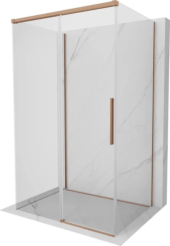 Mexen Rox-3S, 3-falú zuhanykabin toldó 145 x 110 cm, 8 mm-es átlátszó üveg, matt réz profil, 8C2-145-110-65-00-3S