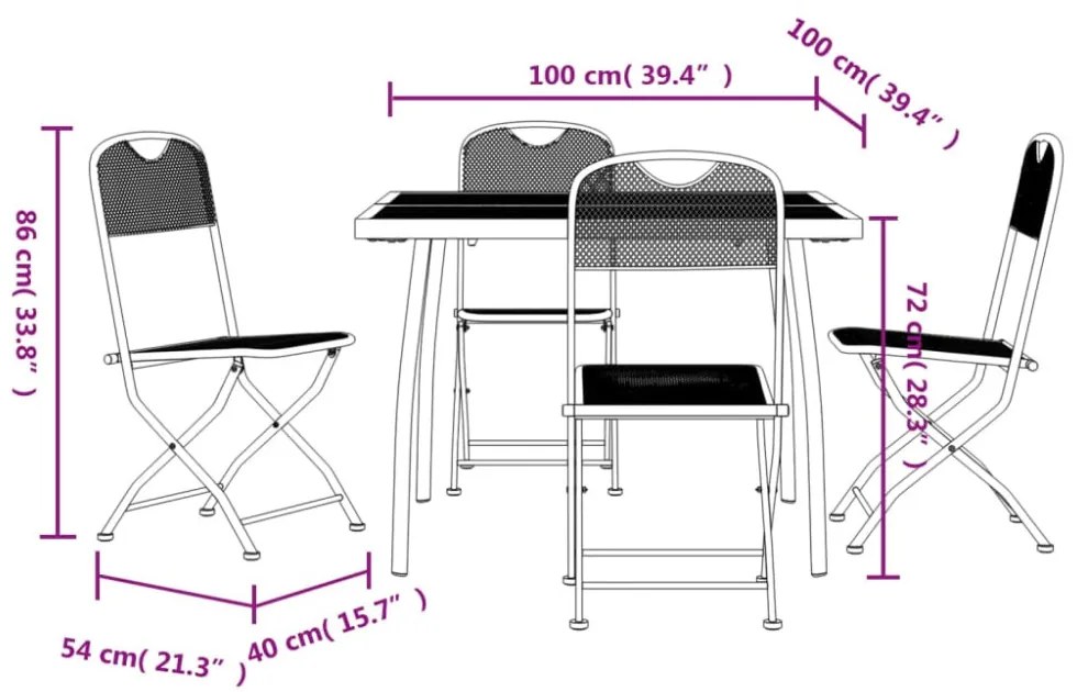 5 részes antracitszürke fémháló kerti étkezőgarnitúra