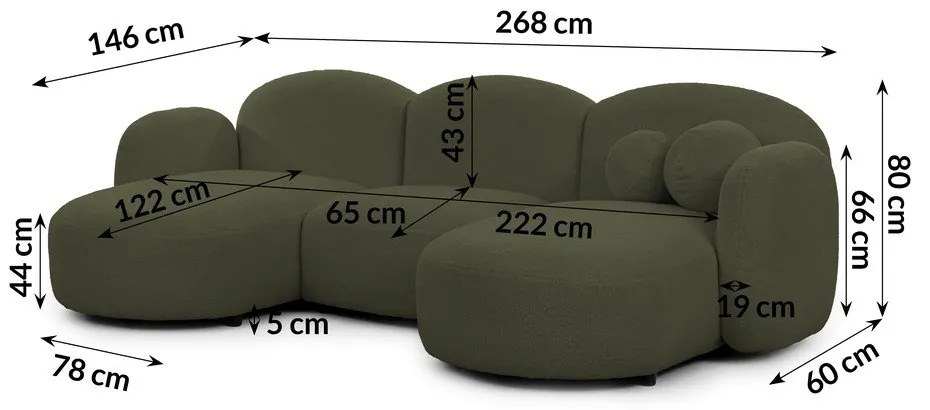 Zöld buklé (U alakú) sarokkanapé Orbit – Ropez