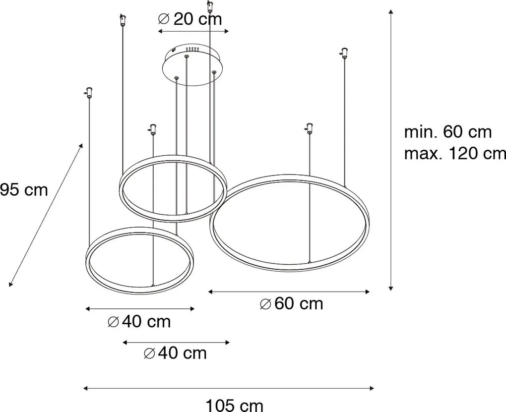Fekete függőlámpa LED-del, 3 fokozatban szabályozható, 3-lámpás - Anello