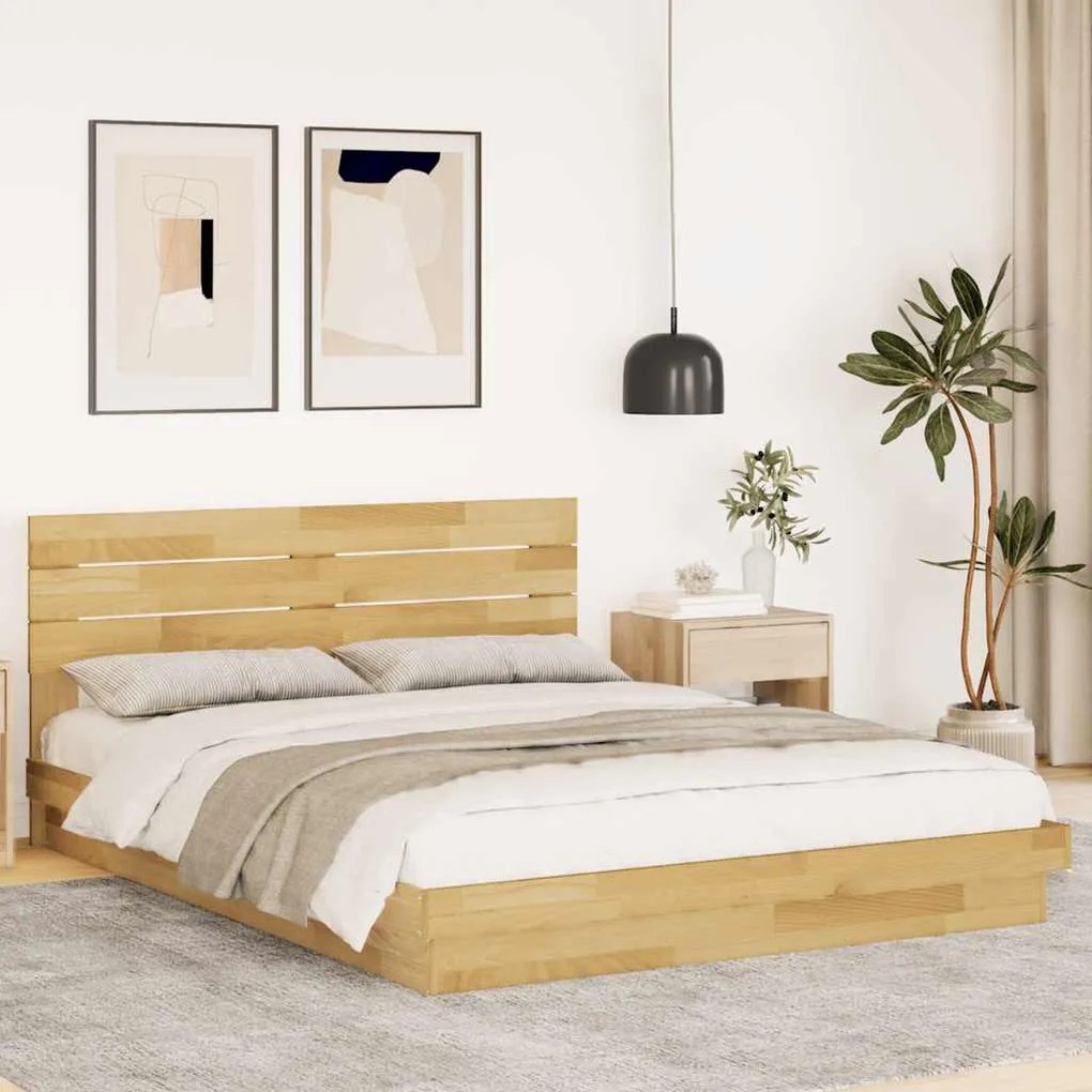 ágykeret fejtámlával matrac nélkül 150x200 cm tömör fa tölgyfa