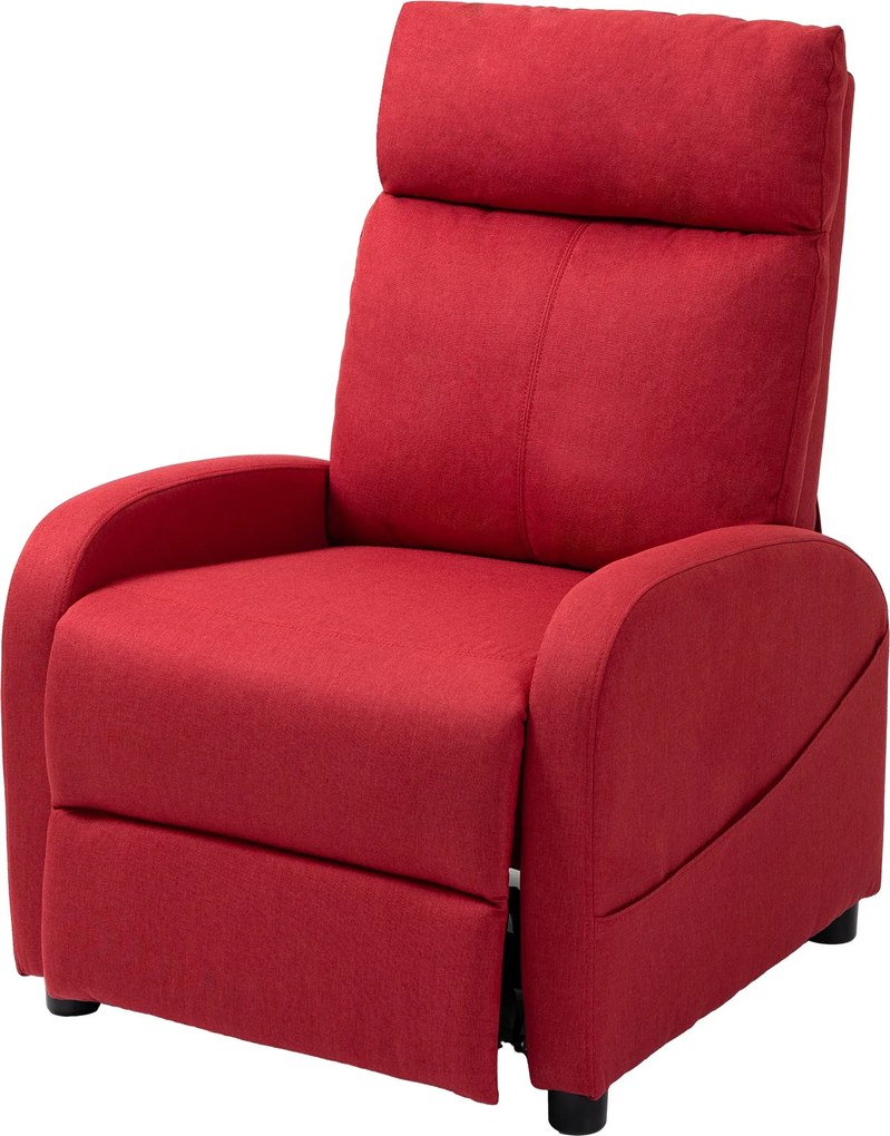 HOMCOM Manuális Dönthető Pihenő Fotel Lábpihentetővel, Vászonhatású Szövet Fotel Hálószobába, Nappaliba, Piros | Aosom
