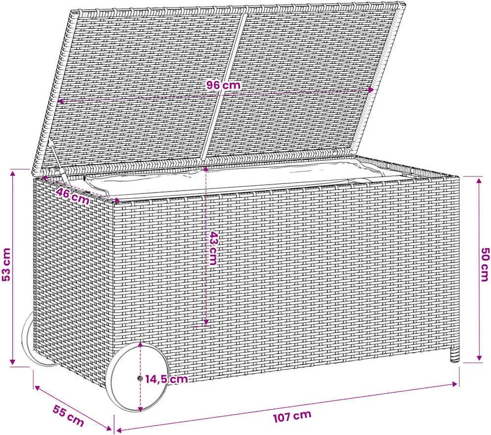 vidaXL szürke polyrattan kerti tárolóláda kerekekkel 190 L