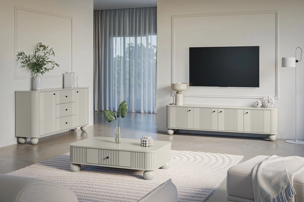 Vesper 4D TV-állvány 187 cm – kasmír / fekete fogantyúk / gömb alakú lábak