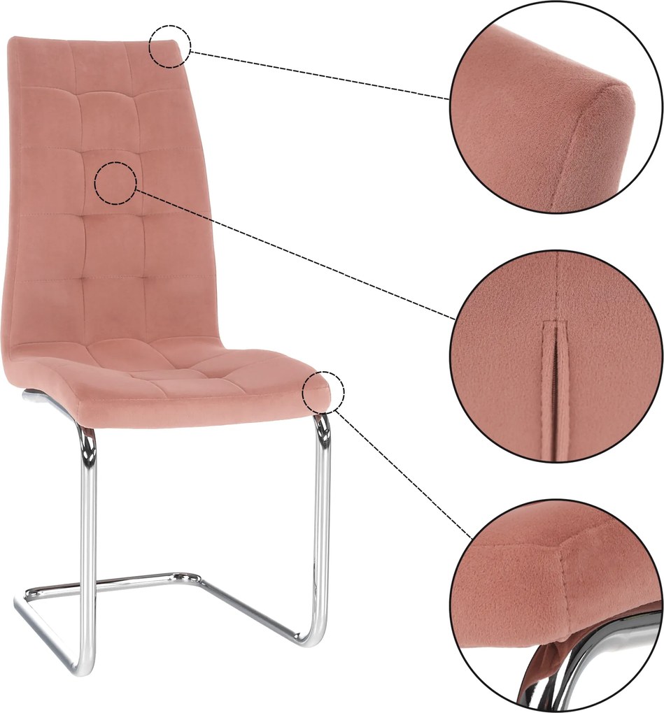 Étkezőszék, rózsaszín Velvet szövet/króm, SALOMA NEW