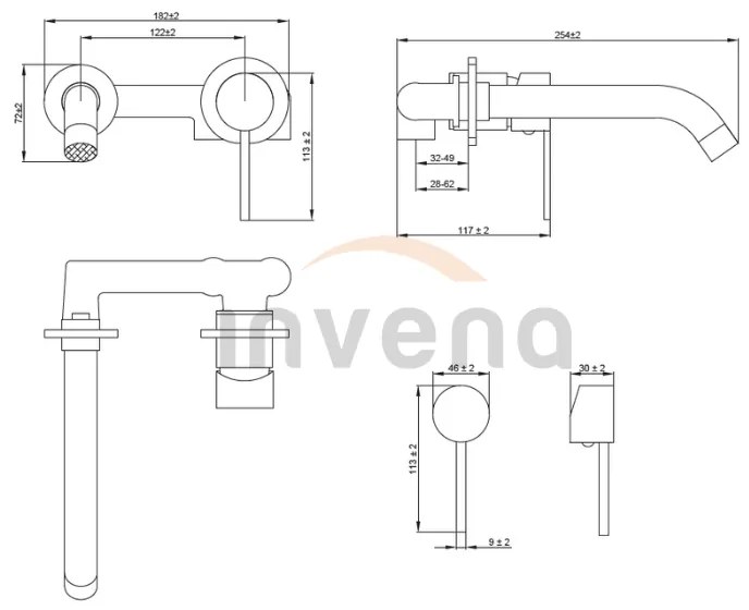Invena Dafni, rejtett mosdócsaptelep, króm fényes, BP-88-U01-A