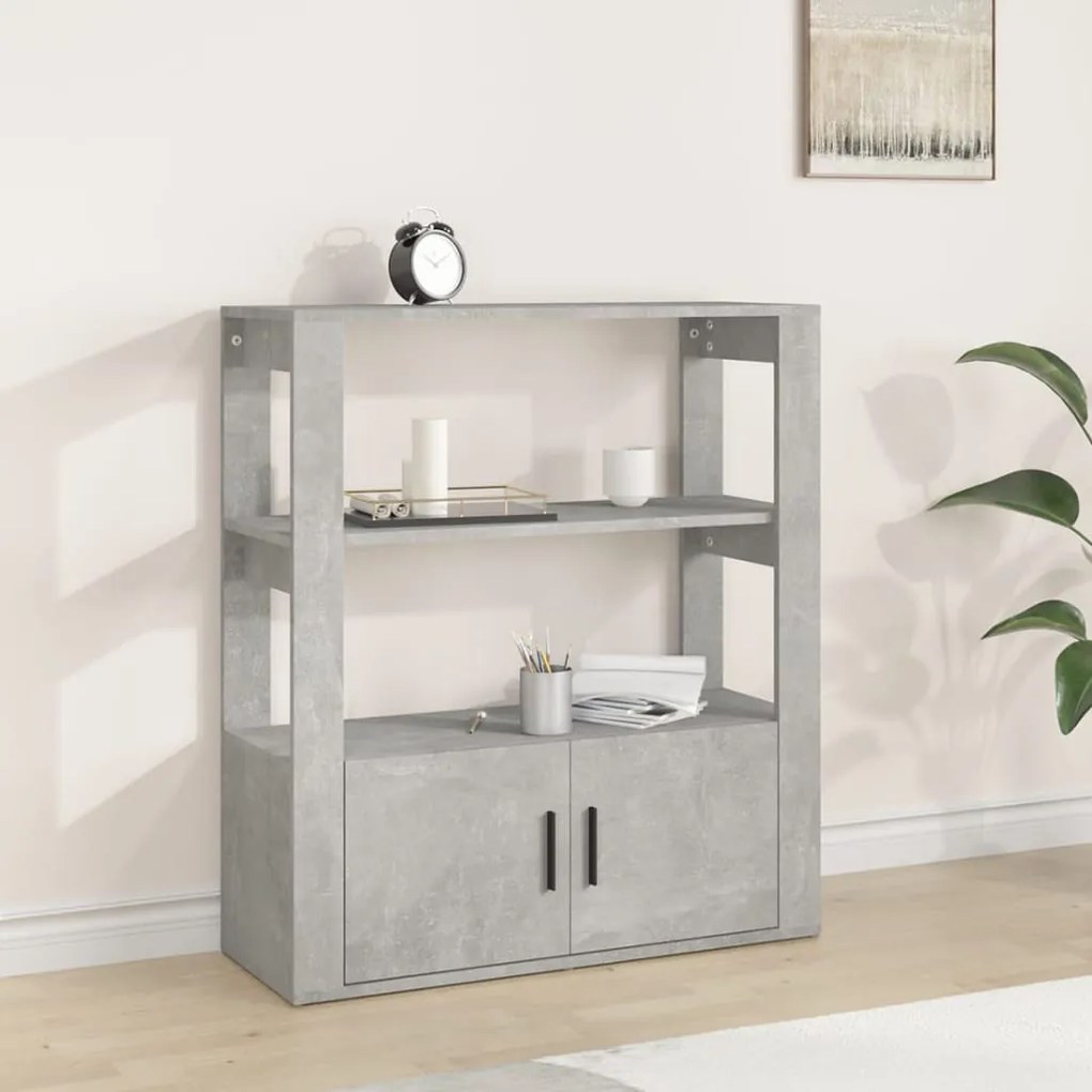 betonszürke szerelt fa tálalószekrény 80x30x90 cm