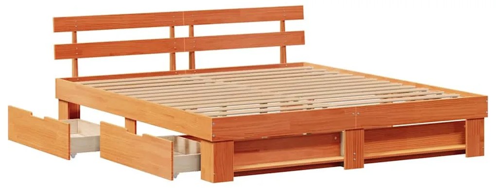 Ágykeret fejtámlával Viaszbarna 200 x 200 cm Tömör fenyőfa