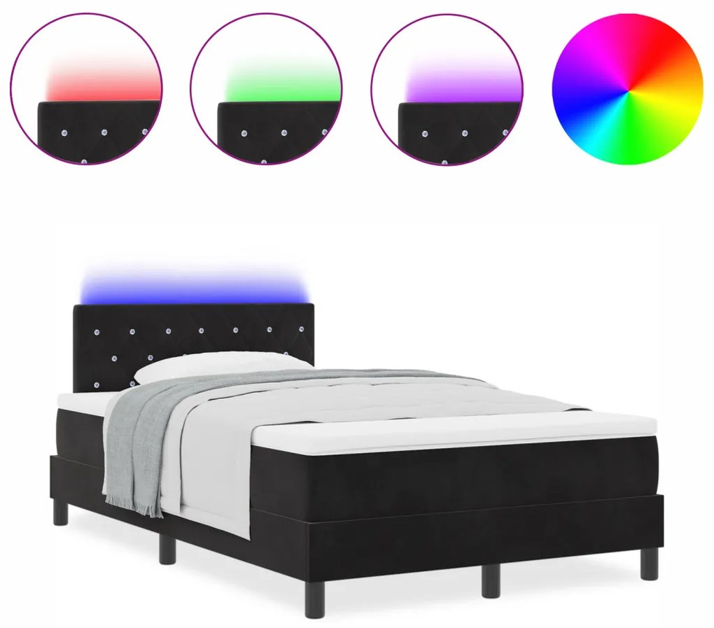 Box Spring Ágy Matraccal & LED Fekete 120x190 cm Bársony