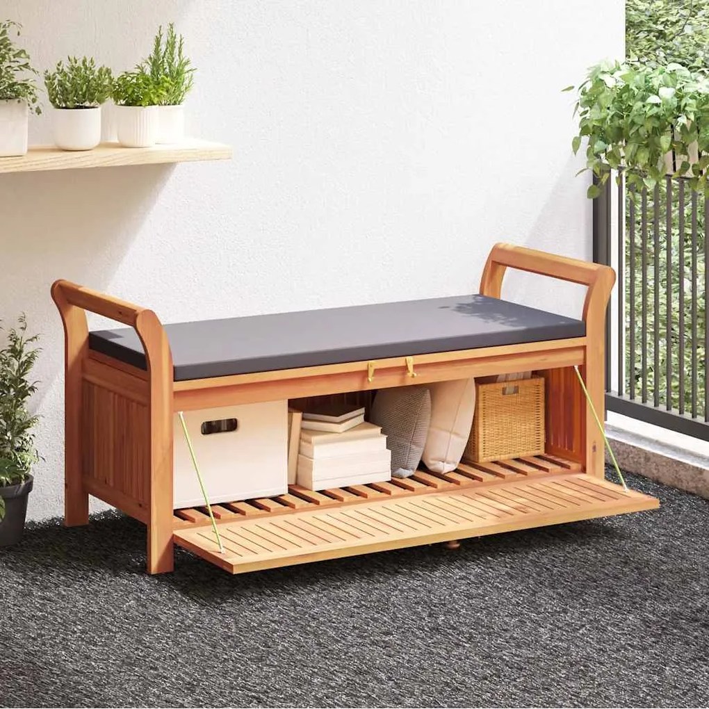 vidaXL tömör akácfa tárolópad párnával 126 cm