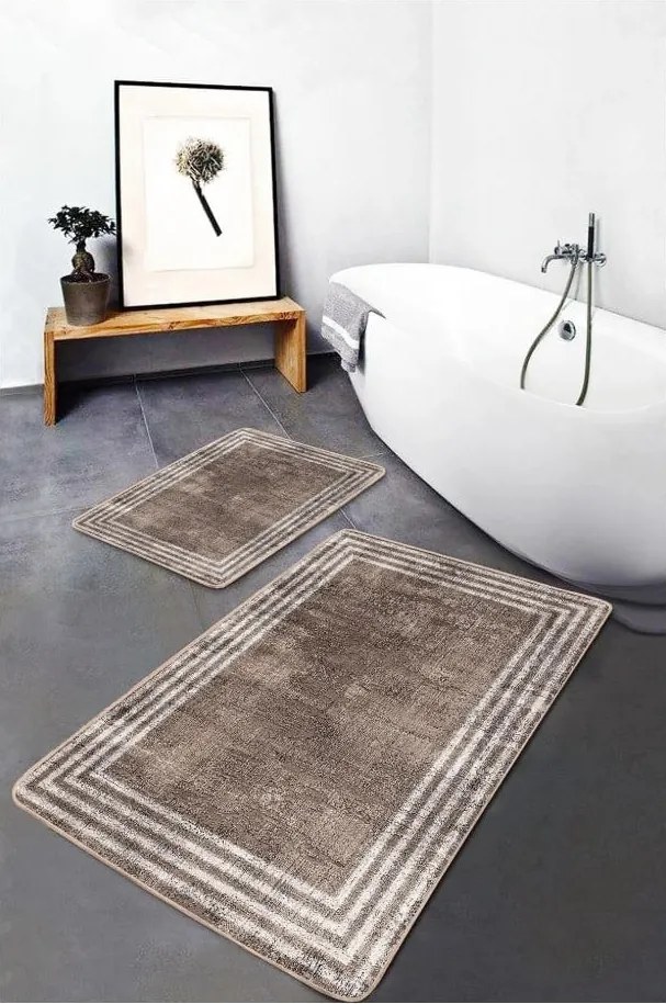 Barna bársony fürdőszobai kilépő szett 2 db-os 60x100 cm – Mila Home
