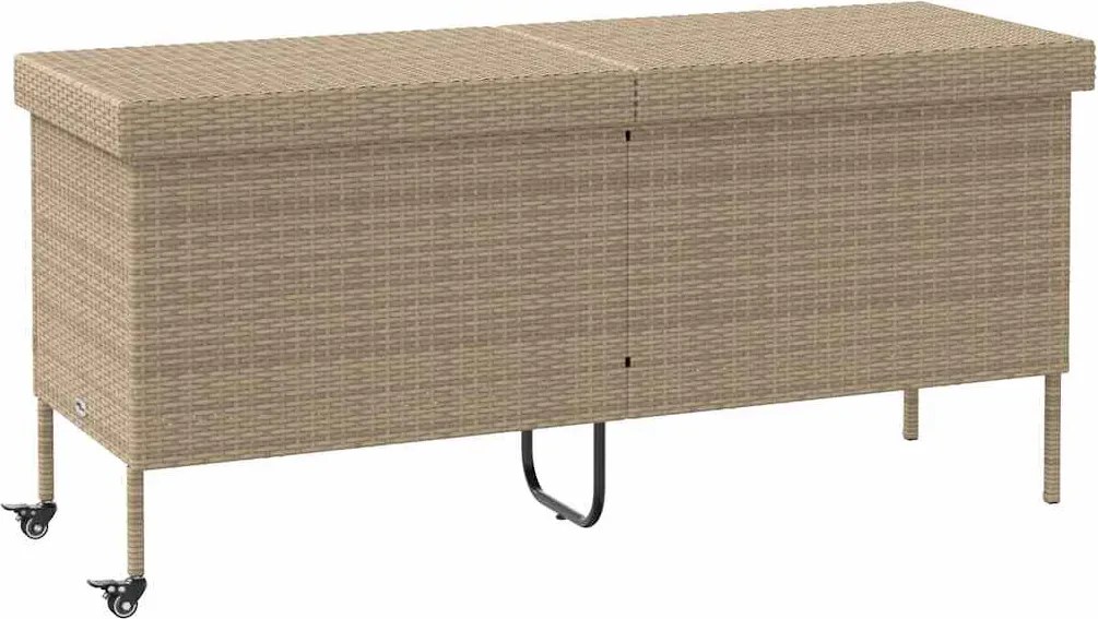 Bézs Polyrattan Kerti Tárolóláda Kerekekkel 160X55X75 Cm