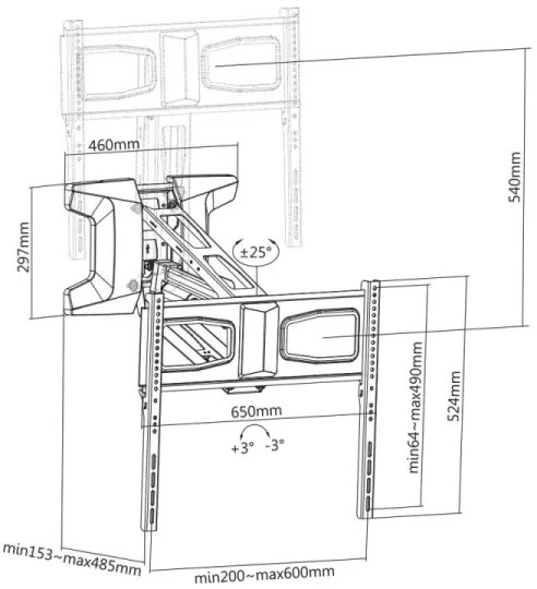 MK FLORIA MKF-21DM647-Falra szerelhető TV-tartó forgatható csuklóval 70" fekete +távirányítóval