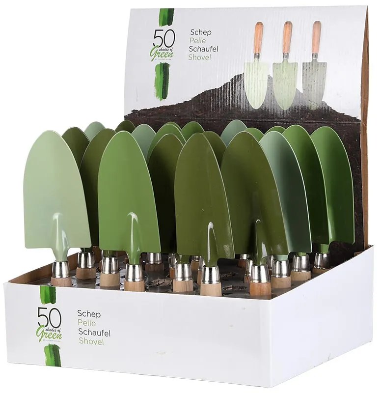 Fém kézi ásó fa nyéllel, olivazöld