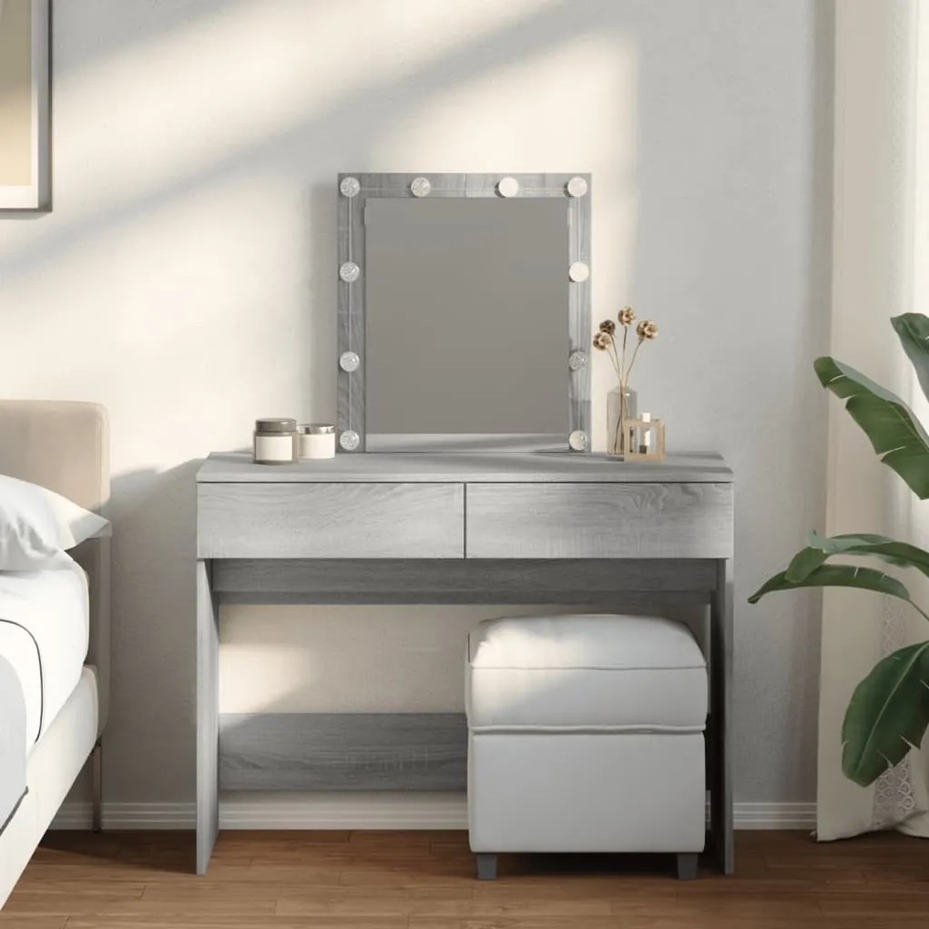 szürke sonoma színű fésülködőasztal LED-del 100 x 40 x 130 cm