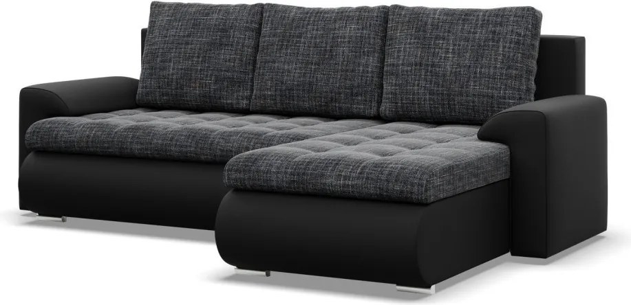 Tokio sarokkanapé, 2 ágyneműtartóval, fonott + műbőr, jobboldali, szürke - fekete