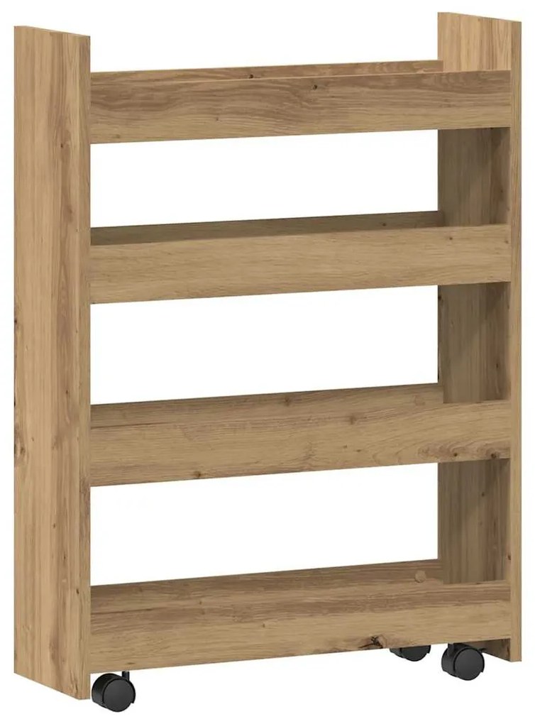 4 szintes kézműves tölgy színű szerelt fa keskeny tárolókocsi