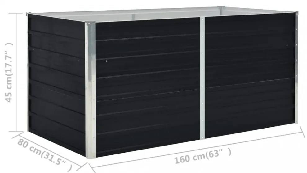 antracitszürke horganyzott acél kerti magaságyás 160x80x45 cm