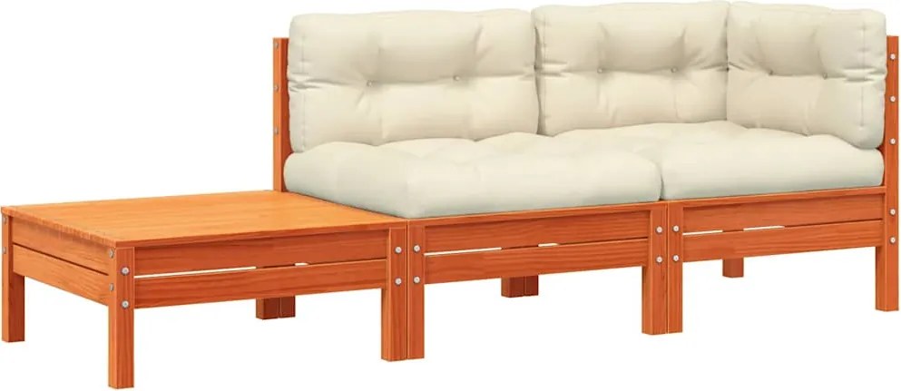 vidaXL tömör fenyőfa kerti kanapé párnával és lábtartóval
