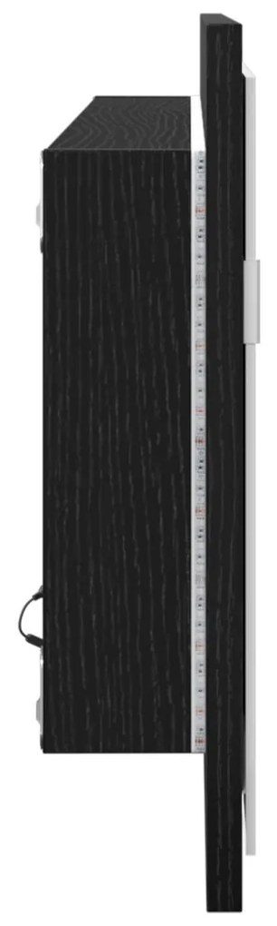 LED tükör fürdőszobához fekete tölgyből, 100x8,5x37 cm mérnöki fa