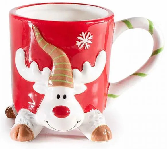 Rénszarvasos domború mintás Karácsonyi kerámia bögre 2 féle / Barna