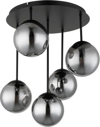 Globo 47441-5S Mennyezeti lámpa, fém matt fekete, füstszínű üveggolyók, ø: 380mm, M: 510mm, 5x E14 LED 25W 230V izzók nélkül