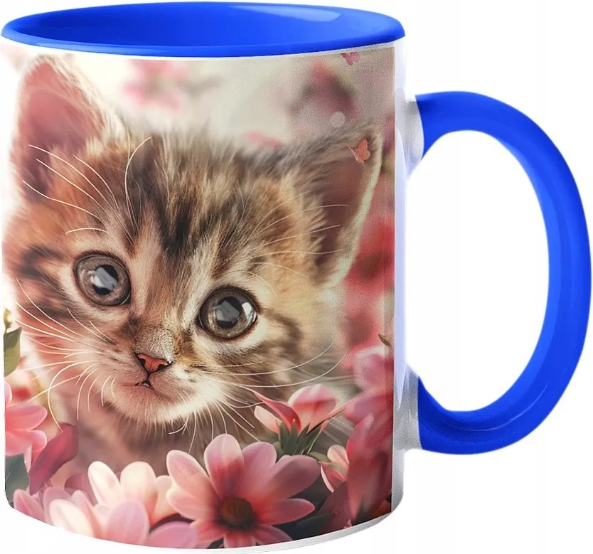 Csodálatos Bögre Macska Virágokkal Páratlan Színek "3D hatás" 330ml.
