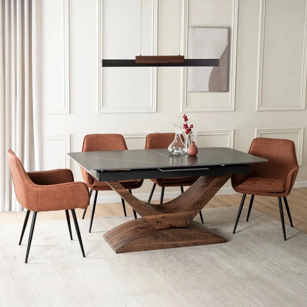 Stół ALICANTE Ceramiczny Rozkładany 160-200 cm Czarny márvány/Orzech