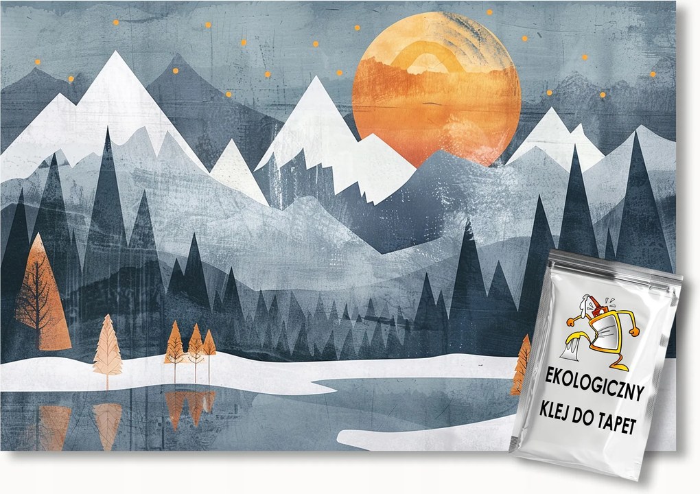 Fotótapéta Flizelina Tájkép Hegyek Erdő Fák Tó Hold 400x280 ragasztó