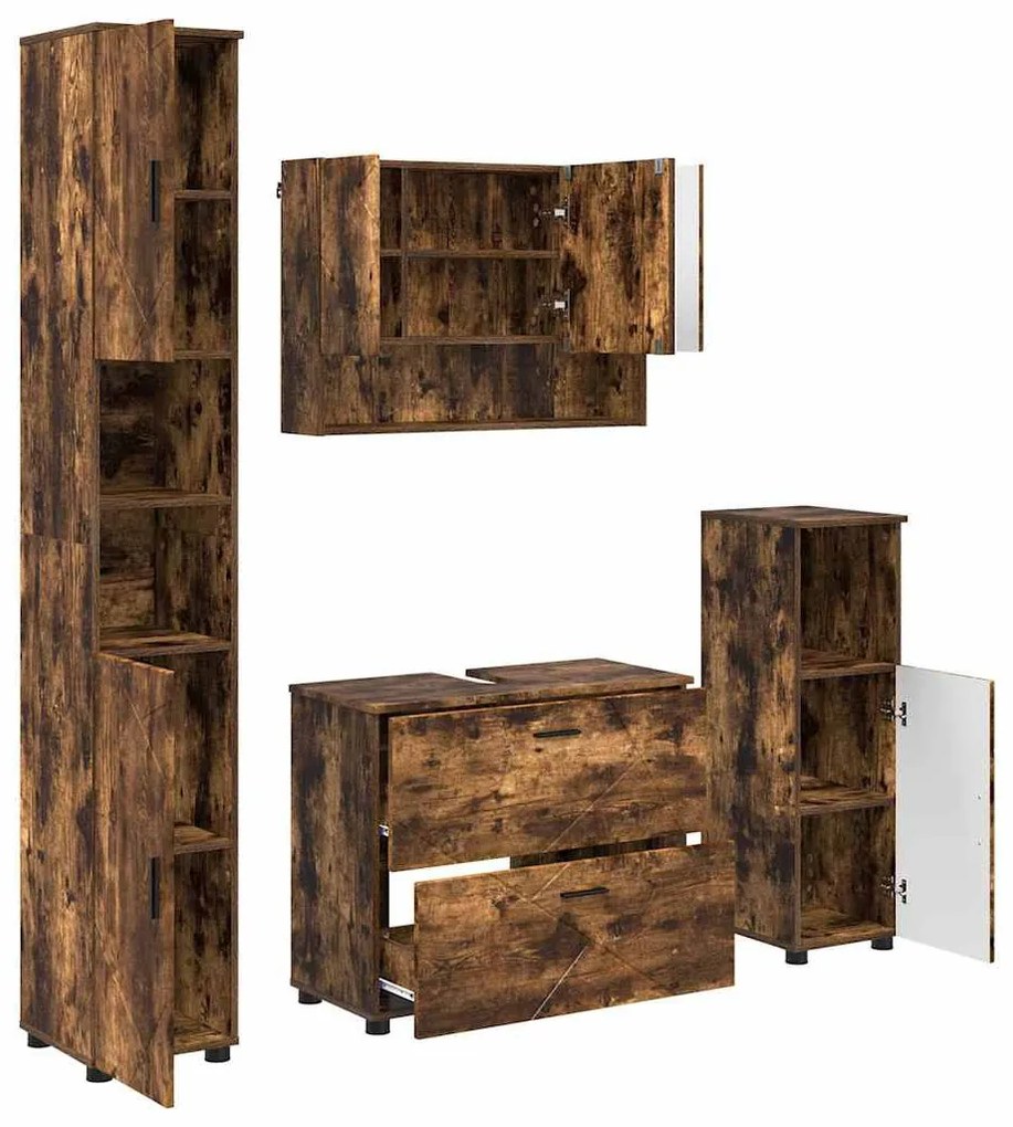 Fürdőszoba bútor szett 4 pcs Füstölt tölgy 30 x 35 x 192 cm