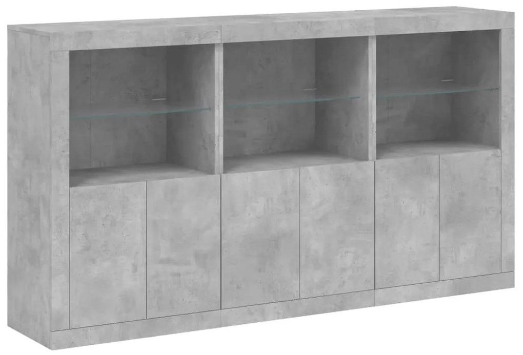 betonszürke tálalószekrény LED-világítással 181,5 x 37 x 100 cm