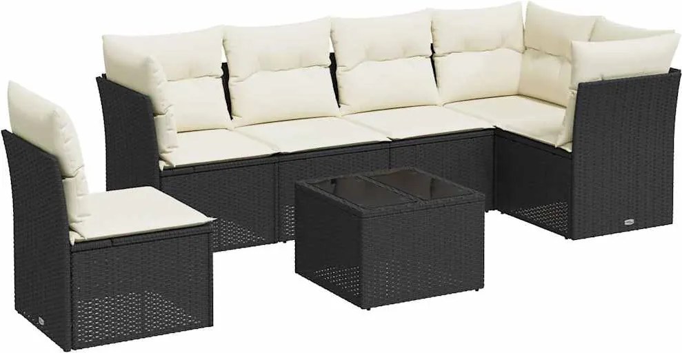 vidaXL 7 részes fekete polyrattan kerti ülőgarnitúra párnával