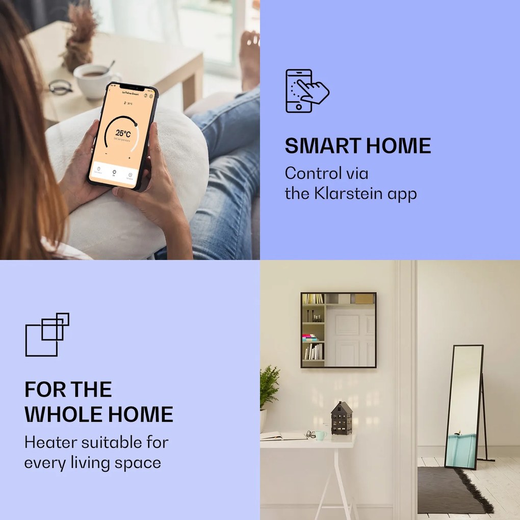 Klarstein La Palma 900 smart, infravörös hősugárzó, 40 x 160 cm, 900 W, tükörállvány