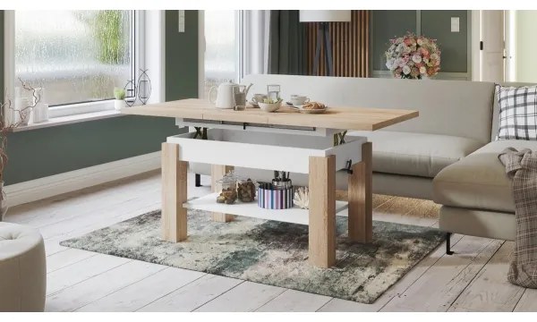 Bővíthető ADONIS konferencia/étkezőasztal Sonoma tölgy/fehér polccal