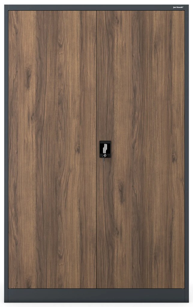 Fém irodai iratszekrény, széles, antracit/dió, 1150x1850x400 mm: JAN II Eco Design