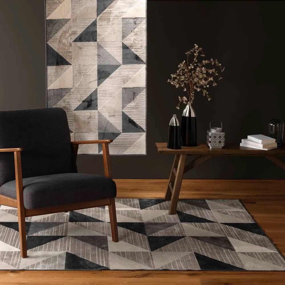 Szürke-bézs pamutkeverék szőnyeg 140x200 cm Graphic – douceur d'intérieur