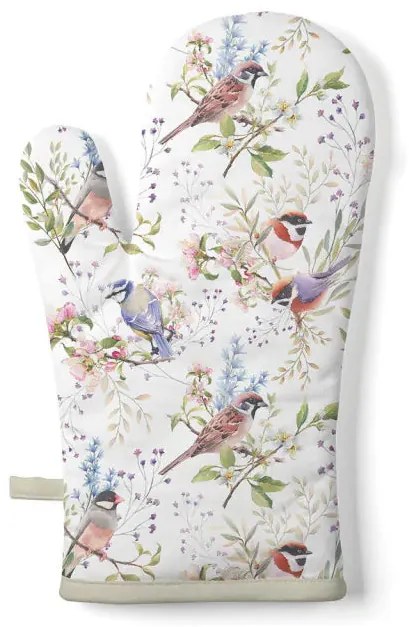 Tavaszi Virágos–madaras pamut edényfogó kesztyű 18x30 cm Busy birds