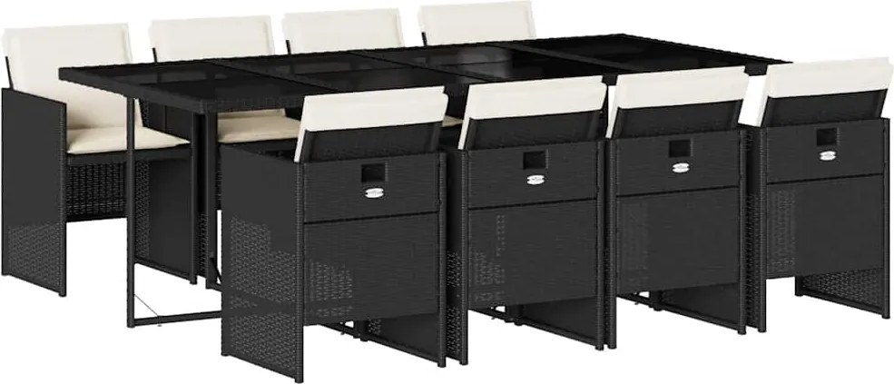 vidaXL 9 részes fekete polyrattan kerti étkezőgarnitúra párnákkal