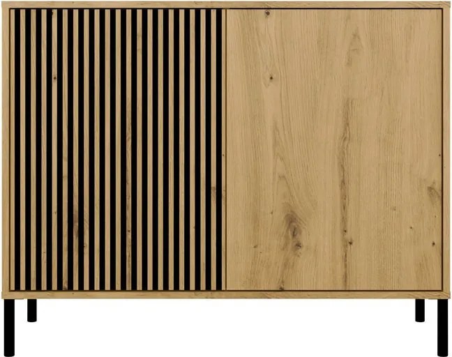 KAMARO 2D Slim komód 103.5x40x82.5 cm, tölgy-fekete