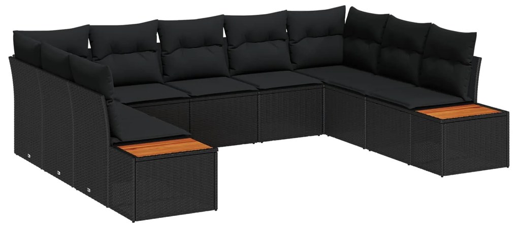 vidaXL Kerti Kanapé Szett párnával 9 pcs Fekete Poli rattan