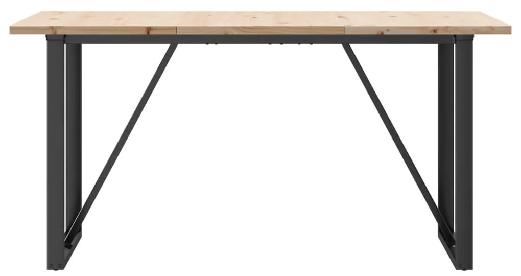 tömör fenyőfa és öntöttvas étkezőasztal O-vázzal 160x80x75,5 cm